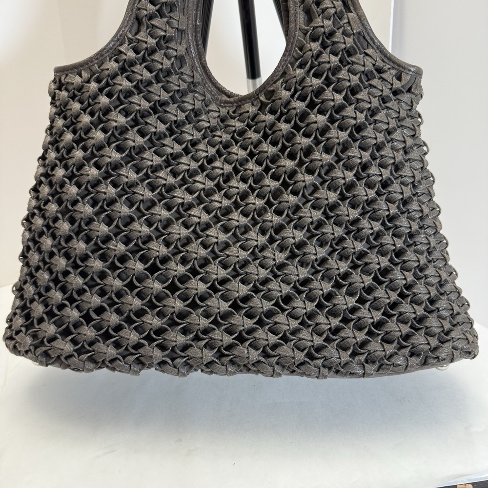 Banana Republic Brown Woven Tote Bag Purse Leather Trim Boho Hippie Y2K - Picture 2 of 12